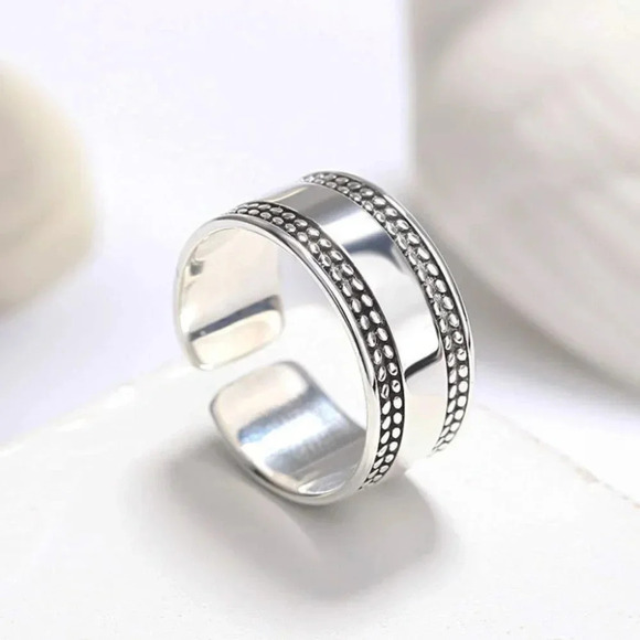 Minimalist 925 Sterling Silver Leaf Wide Ring Band Vintage Silver Ring - Picture 3 of 6